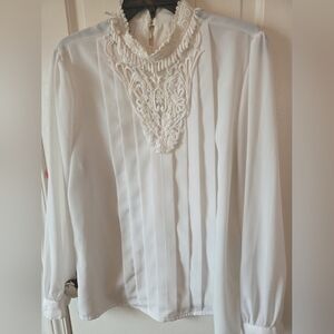 Vintage Victorian  Worthington Eleg Ivory White Lace And Pleaded  Blouse Size 14